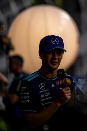 MARINA BAY, SINGAPORE: George Russell, racing for the Mercedes team during the 2026 Formula 1 Singapore Grand Prix at the Marina Bay Street Circuit in Marina Bay, Singapore