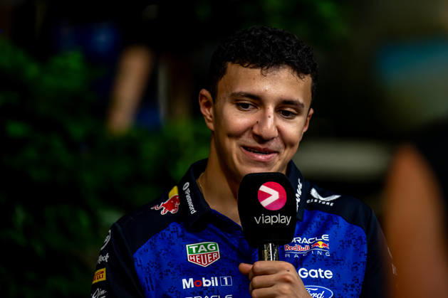 MARINA BAY, SINGAPORE: Isack Hadjar, racing for the Red Bull Racing team during the 2026 Formula 1 Singapore Grand Prix at the Marina Bay Street Circuit in Marina Bay, Singapore