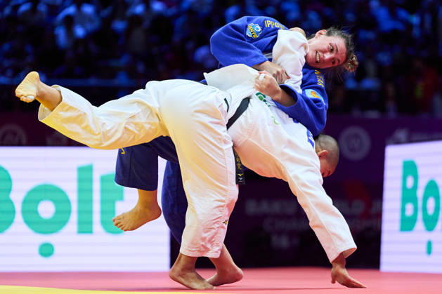 (Top-Bottom) Polleres Michaela (AUT), Tsunoda Roustant Ai (ESP), OCTOBER 8, 2026 -Judo : World Judo Championships BAKU2026 Womem s -70kg Final match at National Gymnastics Arena in Baku, Azerbaijan.  aflo_354330761 KenxAsakurax