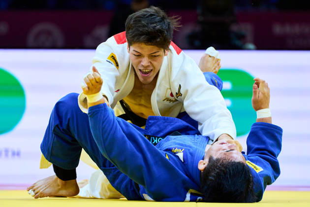 (Top-Bottom) Sanshiro Murao (JPN), Goki Tajima (JPN), OCTOBER 8, 2026 -Judo : World Judo Championships BAKU2026 Mens -90kgFinal match at National Gymnastics Arena in Baku, Azerbaijan.  aflo_354330786 KenxAsakurax