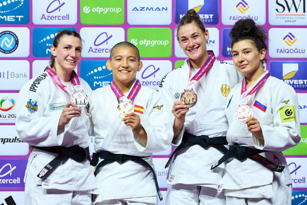 (L-R) Polleres Michaela (AUT), Tsunoda Roustant Ai (ESP), Scoccimarro Giovanna (GER), Taimazova Madina (RUS), OCTOBER 8, 2026 -Judo : World Judo Championships BAKU2026 Women s -70kgMedal Ceremony at National Gymnastics Arena in Baku, Azerbaijan.  aflo_354330814 KenxAsakurax