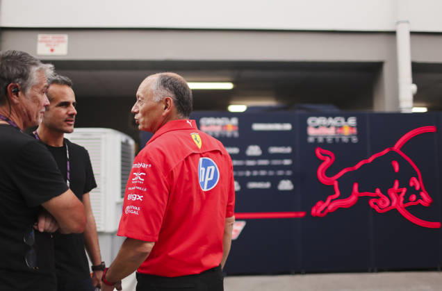 October 8, 2026, Singapore, Kaohsiung City, Singapore: FREDERIC VASSEUR, Team Principal of Scuderia Ferrari, stops to chat with members of the French media in the paddock ahead of the 2026 Formula 1 Singapore Grand Prix at Marina Bay Street Circuit in Singapore. Singapore Singapore - ZUMAh201 20261008_zsp_h201_033 Copyright: xYichinxHoux