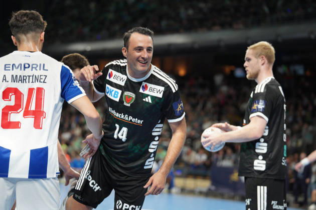 Im Bild: Aitor Arino (Fuechse Berlin, 14), Freude 08.10.2026, Fuechse Berlin - FC Porto, EHF Handball Champions League, Saison 2026 27, Max-Schmeling-Halle Copyright: HMBxMedia xPascalxSpanehl