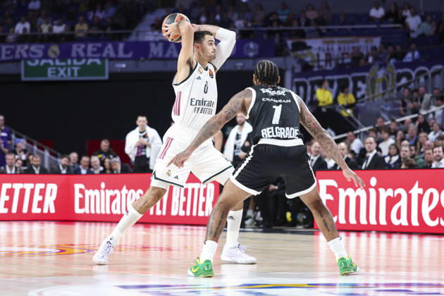 October 8, 2026, Madrid, Madrid, Spain: Alberto Abalde of Real Madrid in action during the Euroleague Basketball Regular Season Round 4 game between Real Madrid v Partizan Mozzart Bet Belgrade at Movistar Arena on October 08, 2026 in Madrid, Spain. Madrid Spain - ZUMAa181 20261008_zaa_a181_231 Copyright: xIrinaxR.xHipolitox