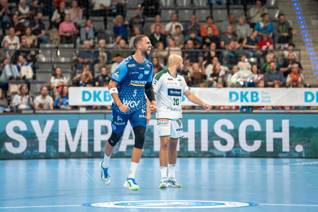 Handball I Herren I Saison 2026-2027 I Bundesliga I 8. Spieltag I TVB Stuttgart - HSG Wetzlar I 08.10.2026 Philipp Ahouansou (5, TVB Stuttgart) jubelt Stuttgart Porsche Arena Baden-Württemberg Deutschland Copyright: xLobeca MaxxPetershansx