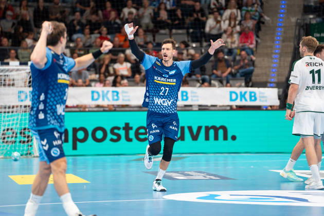 Handball I Herren I Saison 2026-2027 I Bundesliga I 8. Spieltag I TVB Stuttgart - HSG Wetzlar I 08.10.2026 Philipp Meyer (27, TVB Stuttgart) jubelt Stuttgart Porsche Arena Baden-Württemberg Deutschland Copyright: xLobeca MaxxPetershansx