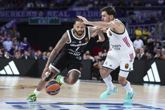October 8, 2026, Madrid, Madrid, Spain: Carlik Jones of Partizan Mozzart Bet Belgrade and Facundo Campazzo of Real Madrid in action during the Euroleague Basketball Regular Season Round 4 game between Real Madrid v Partizan Mozzart Bet Belgrade at Movistar Arena on October 08, 2026 in Madrid, Spain. Real Madrid V Partizan Mozzart Bet Belgrade - Euroleague 2025 2026  - ZUMAa181 20261008_zaa_a181_254 Copyright: xIrinaxR.xHipolitox