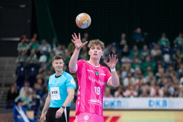 Handball, HBL2: SC DHfK Leipzig - TuS N-Lübbecke; 08.10.2026 Finn Schroven (19, SC DHfK Leipzig). Handball, 2. Bundesliga, Saison 2026 2027, 7. Spieltag: SC DHfK Leipzig vs. TuS N-Lübbecke am 08.10.2026 in der Quarterback Immobilien Arena Leipzig. Copyright: xBEAUTIFULxSPORTS JanxKaeferx