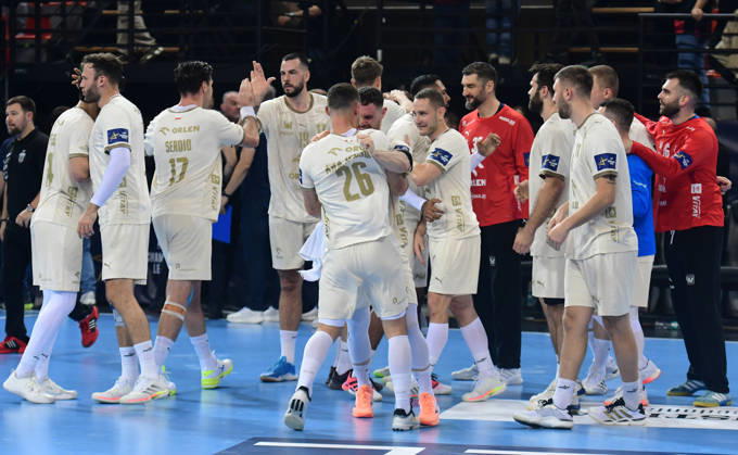 EHF CHAMPIONS LEAGUE. Players of HC Orlen Wisla Plock celebrate after winning the EHF Champiosn League group phase match between HC Vardar and HC Orlen Wisla Plock in Skopje, North Macedonia, October 19 2026.IMAGo PETR STOJANOVSKI