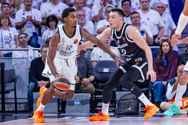 ESP: Euroleague Real Madrid v Partizan Belgrade Theo Maledon of Real Madrid and Nikola Tanaskovic of Partizan during the Euroleague match between Real Madrid and Partizan Mozzart Bet Belgrade played at Movistar Arena Stadium on October 8 2026 in Madrid Spain Madrid Spain Basketball Copyright: xAlbaxPachecox xAgenciaxLOFx