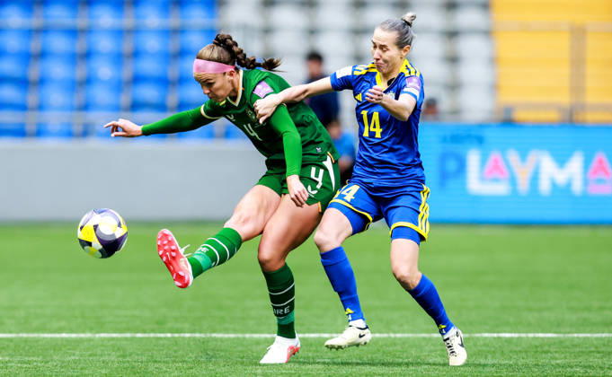 2027 FIFA Women s World Cup Round One Qualifying Play-off First Leg, Astana Arena, Astana, Kazakhstan 9 10 2026 Kazakhstan vs Republic of Ireland Ireland™s Caitlin Hayes and Yekaterina Babshuk of Kazakhstan Caitlin Hayes and Yekaterina Babshuk 9 10 2026  Copyright: xx BASN3308