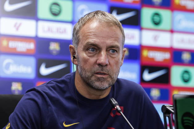 October 9, 2026, Sant Joan Despi, Barcelona, Spain: Hansi Flick, head coach of FC Barcelona, Barca attends his press conference, PK, Pressekonferenz during the training day of FC Barcelona ahead the Spanish League, LaLiga EA Sports, football match against Getafe CF at Ciudad Esportiva Joan Gamper on October 09, 2026 in Sant Joan Despi, Barcelona, Spain. Sant Joan Despi Spain - ZUMAa181 20261009_zaa_a181_037 Copyright: xJavierxBorregox