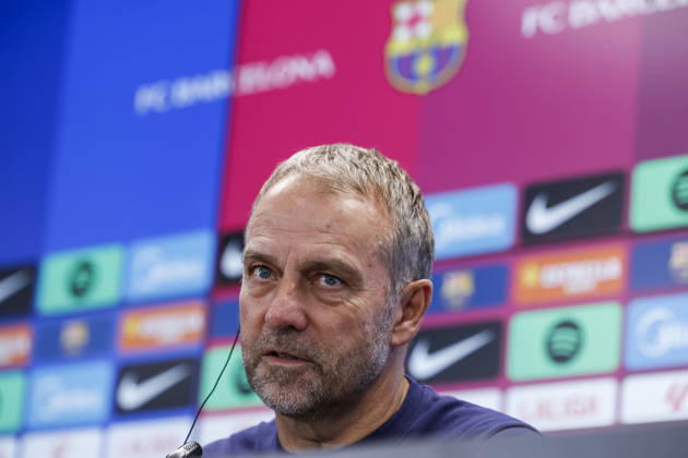 October 9, 2026, Sant Joan Despi, Barcelona, Spain: Hansi Flick, head coach of FC Barcelona, Barca attends his press conference, PK, Pressekonferenz during the training day of FC Barcelona ahead the Spanish League, LaLiga EA Sports, football match against Getafe CF at Ciudad Esportiva Joan Gamper on October 09, 2026 in Sant Joan Despi, Barcelona, Spain. FC Barcelona Training And Press Conference - LaLiga EA Sports - ZUMAa181 20261009_zaa_a181_043 Copyright: xJavierxBorregox