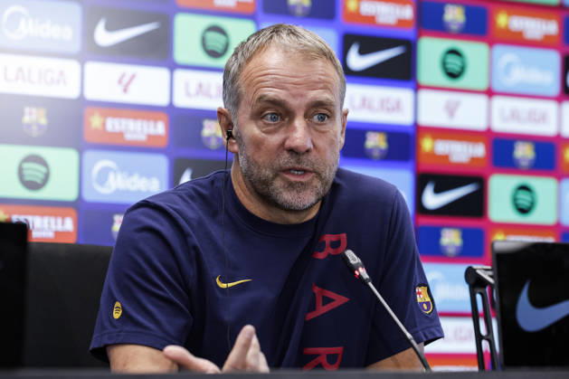 October 9, 2026, Sant Joan Despi, Barcelona, Spain: Hansi Flick, head coach of FC Barcelona, Barca attends his press conference, PK, Pressekonferenz during the training day of FC Barcelona ahead the Spanish League, LaLiga EA Sports, football match against Getafe CF at Ciudad Esportiva Joan Gamper on October 09, 2026 in Sant Joan Despi, Barcelona, Spain. FC Barcelona Training And Press Conference - LaLiga EA Sports - ZUMAa181 20261009_zaa_a181_046 Copyright: xJavierxBorregox
