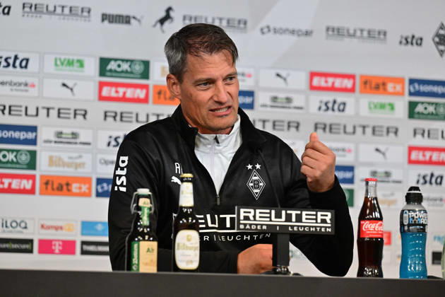 09.10.2026; Moenchengladbach; Fussball, Herren, Saison 2026 2027, Pressekonferenz Borussia Moenchengladbach vor dem Spiel beim 1. FC Koeln Kaempferisch Alexander Blessin (Trainer Gladbach) DFL regulations prohibit any use of photographs as image sequences and or quasi-video. ista-Borussia-Park Nordrhein-Westfalen Deutschland