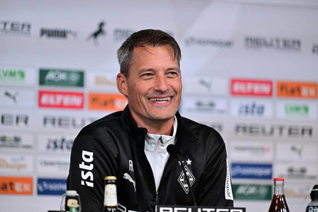 09.10.2026; Moenchengladbach; Fussball, Herren, Saison 2026 2027, Pressekonferenz Borussia Moenchengladbach vor dem Spiel beim 1. FC Koeln Freut sich auf das Derby, Alexander Blessin (Trainer Gladbach) DFL regulations prohibit any use of photographs as image sequences and or quasi-video. ista-Borussia-Park Nordrhein-Westfalen Deutschland