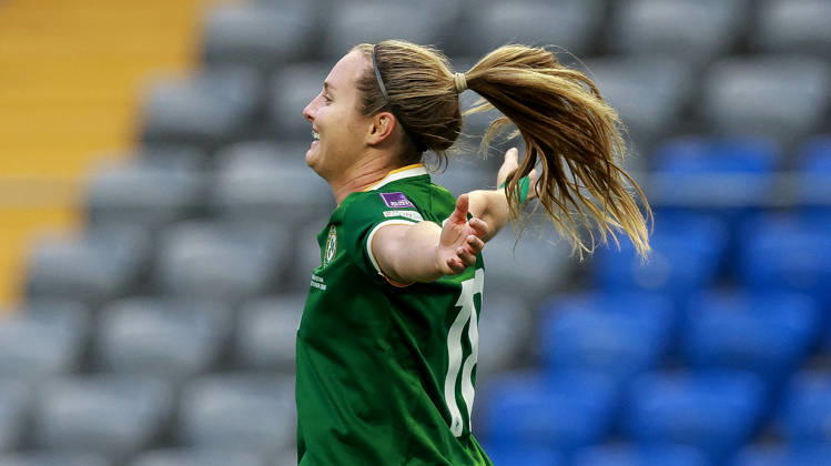 2027 FIFA Women s World Cup Round One Qualifying Play-off First Leg, Astana Arena, Astana, Kazakhstan 9 10 2026 Kazakhstan vs Republic of Ireland Ireland™s Kyra Carusa celebrates a goal Kyra Carusa celebrates a goal 9 10 2026  Copyright: xx BASN3530