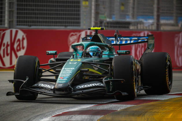 RECORD DATE NOT STATED 9th October 2026; Marina Bay, Singapore; Formula 1, Singapore Grand Prix, Free Practice and Sprint Qualifying Day; Fernando Alonso (14) of Spain and Aston Martin Aramco Formula One Team DavidxAsh