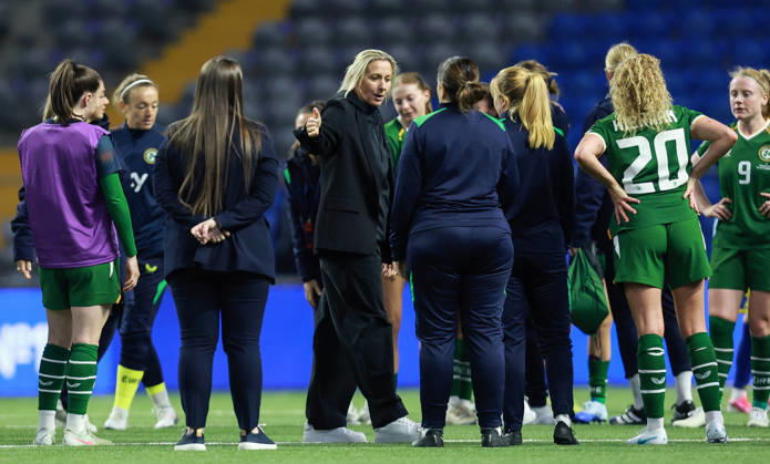 2027 FIFA Women s World Cup Round One Qualifying Play-off First Leg, Astana Arena, Astana, Kazakhstan 9 10 2026 Kazakhstan vs Republic of Ireland Ireland head coach Carla Ward after the game Carla Ward after the game 9 10 2026  Copyright: xx BASN3964