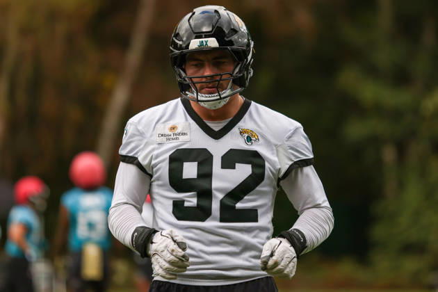 CHADLER’S CROSS, ENGLAND - October 9th: Danny Striggow of the Jacksonville Jaguars during the Jacksonville Jaguars training session at The Grove on October 9, 2026 in Chandler’s Cross, England on October 9th 2026, in Hertfordshire England. Phillip Rocker SPP Copyright: xPhillipxRockerx xSPPx Sportspressphoto_SPR249411