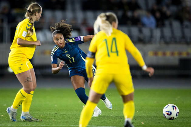 261009 Felicia Schröder of Sweden during the FIFA Women s World Cup qualifier play-off football match between Lithuania and Sweden on October 9, 2026 in Kaunas. Photo: Mathias Bergeld BILDBYRAN kod MB MB1418 fotboll football soccer fotball vm-kval kval fifa womens world cup qualifier qualifier playoff lithuania sverige sweden dam bbeng play-off Copyright: MATHIASxBERGELD BB261009MB072
