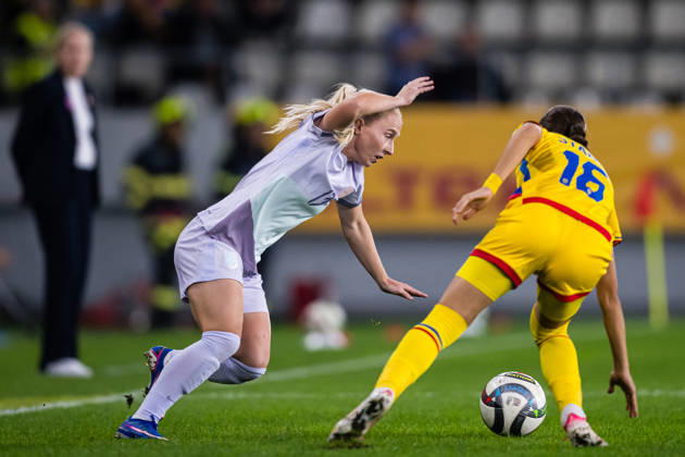 261009 Thea Bjelde of Norway during the FIFA Women s World Cup Qualifier football match between Romania and Norway on October 9, 2026 in Bucharest. Photo: Marius Simensen BILDBYRAN COP 238 bbeng dam FIFA World Cup, WM, Weltmeisterschaft, Fussball qualifiers football fotball fotboll landskamp norge norway romania soccer vm kvalik vm-kvalifisering kvinner Copyright: MARIUSxSIMENSEN BB261009BB531