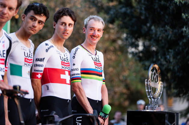 120th ILombardia Team Presentation Brandon McNulty of UAE Team Emirates attends the 120th ILombardia team presentation in Bergamo, Italy, on October 9, 2026. Bergamo Italy  Copyright: xTommasoxBerardix originalFilename:berardi-120thilo261009_npPxA.jpg