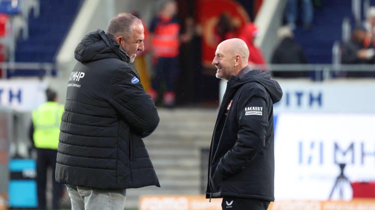 09.10.2026, xrekx, Fussball 2.Bundesliga, 1.FC Heidenheim - 1.FC Kaiserslautern v.l. Frank Schmidt Trainer (1FC Heidenheim 1846) Torsten Lieberknecht Trainer (1.FC Kaiserslautern) (DFL DFB REGULATIONS PROHIBIT ANY USE OF PHOTOGRAPHS as IMAGE SEQUENCES and or QUASI-VIDEO) Heidenheim