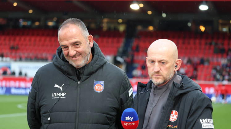 09.10.2026, xrekx, Fussball 2.Bundesliga, 1.FC Heidenheim - 1.FC Kaiserslautern v.l. Frank Schmidt Trainer (1FC Heidenheim 1846) Torsten Lieberknecht Trainer (1.FC Kaiserslautern) bei SKY (DFL DFB REGULATIONS PROHIBIT ANY USE OF PHOTOGRAPHS as IMAGE SEQUENCES and or QUASI-VIDEO) Heidenheim