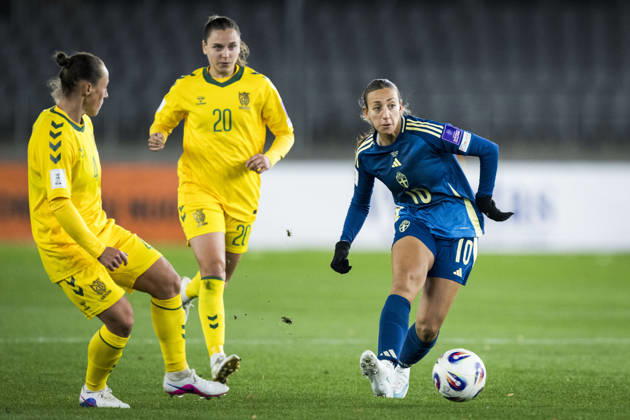 261009 Rosa Kafaji of Sweden during the FIFA Women s World Cup qualifier play-off football match between Lithuania and Sweden on October 9, 2026 in Kaunas. Photo: Mathias Bergeld BILDBYRAN kod MB MB1418 fotboll football soccer fotball vm-kval kval fifa womens world cup qualifier qualifier playoff lithuania sverige sweden dam bbeng play-off Copyright: MATHIASxBERGELD BB261009MB112