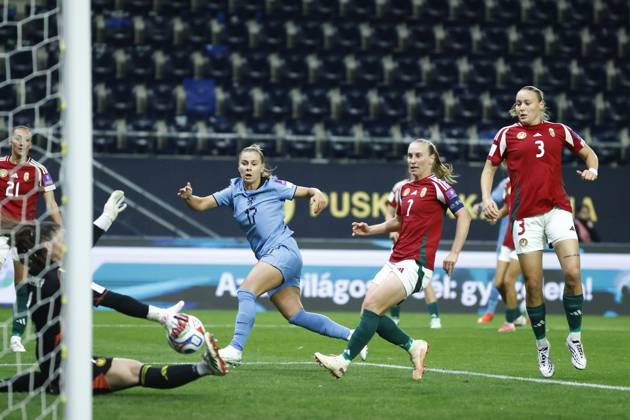 FELCSUT, 09-10-2026 , Pancho Arena, season 2026 2027 , UEFA worldcup qualification football play-offs round 1 , match between Hungary and The Netherlands (women) 1st leg , Pictures shows Netherlands player Victoria Pelova Hungary - Netherlands (women)  x208076225x Copyright: