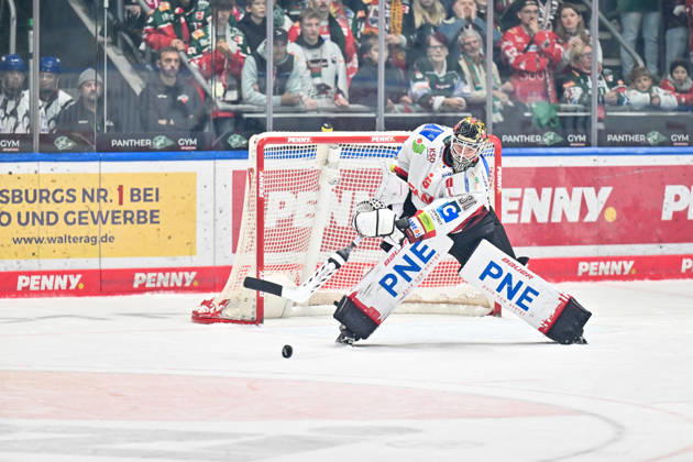 Penny DEL; Augsburger Panther - Fischtown Pinguins, 09.10.2026 aUGSBURG, GERMANY; 09. OCTOBER: am Puck Kristers GUDLEVSKIS (Fischtwon Pinguins 30) während dem Match der Penny DEL zwischen den Augsburger Panthern und den Fischtown Pinguins am 7. Spieltag im Curt Frenzel Stadion Copyright: xBEAUTIFULxSPORTS Goldbergx