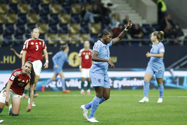 FELCSUT, 09-10-2026 , Pancho Arena, season 2026 2027 , UEFA worldcup qualification football play-offs round 1 , match between Hungary and The Netherlands (women) 1st leg , Pictures shows Netherlands player Lineth Beerensteyn scores the 0-2 Hungary - Netherlands (women)  x208076711x Copyright: