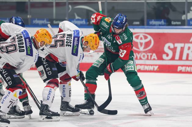 Bully, Christian Wejse (Fischtown Pinguins 65), Tim Wohlgemuth 33 (Augsburger Panther), Augsburger Panther vs. Fischtown Pinguins, 7. Spieltag, Eishockey, Penny-DEL, 09.10.2026 Augsburg Bayern Deutschland