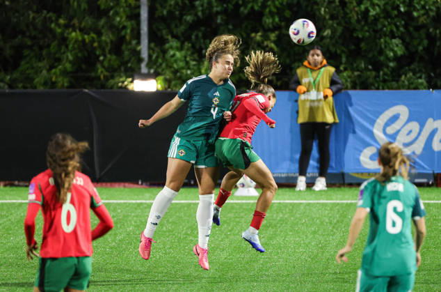 2027 FIFA Women s World Cup Round One Qualifying Play-off First Leg, Inver Park, Larne 9 10 2026 Northern Ireland vs Portugal Northern Ireland™s Brenna McPartlan with Portugal s Tatiana Pinto Brenna McPartlan with Tatiana Pinto 9 10 2026  Copyright: xx N Ireland v Portugal_036
