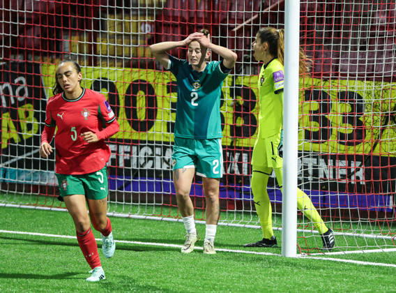 2027 FIFA Women s World Cup Round One Qualifying Play-off First Leg, Inver Park, Larne 9 10 2026 Northern Ireland vs Portugal Northern Ireland™s Rebecca McKenna reacts Rebecca McKenna reacts 9 10 2026  Copyright: xx N Ireland v Portugal_039