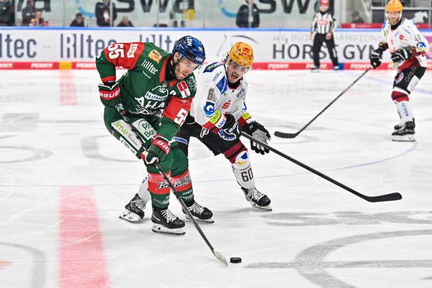Penny DEL; Augsburger Panther - Fischtown Pinguins, 09.10.2026 AUGSBURG, GERMANY; 09. OCTOBER: im Duell Ryan BUTTON (Augsburger Panther 55) und Keean WASHKURAK (Fischtwon Pinguins 60) während dem Match der Penny DEL zwischen den Augsburger Panthern und den Fischtown Pinguins am 7. Spieltag im Curt Frenzel Stadion Copyright: xBEAUTIFULxSPORTS Goldbergx