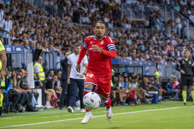 MALAGA, SPAIN - OCTOBER 9: Tyrhys Dolan (N24) in action during La Liga match between Malaga and RCD Espanyol at the Estadio de la Rosaleda on the 9th of October, 2026 in Malaga, Spain Copyright: xAndresxLopezxSheridanxx xSPPx Sportspressphoto_SPR249657
