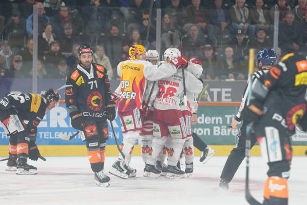 3014 Bern BE, Switzerland - October 09: Jeff Skinner (53 EHCB) celebrates his goal with the team during the National League match between SC Bern and EHC Biel-Bienne at PostFinance Arena on October 09, 2026 in 3014 Bern BE, Switzerland. Copyright: xKjetilxWaberx xSPPx Sportspressphoto_SPR249663