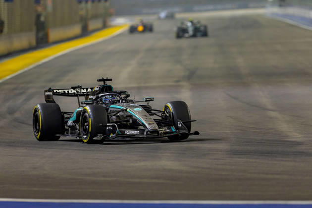 RECORD DATE NOT STATED 9th October 2026; Marina Bay, Singapore; Formula 1, Singapore Grand Prix, Free Practice and Sprint Qualifying Day; George Russell (63) of Great Britain and Mercedes-AMG PETRONAS Formula One Team during qualifying StephenxBlackberry