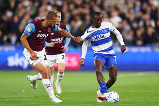 Glen Kamara of Queen Park Rangers under pressure from Tomas Soucek of West Ham United West Ham United v Queens Park Rangers, EFL Championship, Football, London Stadium, London, UK - 09 Oct 2026London London Stadium United Kingdom EDITORIAL USE ONLY No use with unauthorised audio, video, data, fixture lists, club league logos or live services. Online in-match use limited to 120 images, no video emulation. No use in betting, games or single club league player publications. Copyright: xSimonxDael Shutterstockx 17196556ai
