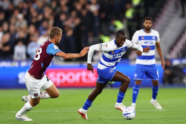 Glen Kamara of Queen Park Rangers chased by Tomas Soucek of West Ham United West Ham United v Queens Park Rangers, EFL Championship, Football, London Stadium, London, UK - 09 Oct 2026London London Stadium United Kingdom EDITORIAL USE ONLY No use with unauthorised audio, video, data, fixture lists, club league logos or live services. Online in-match use limited to 120 images, no video emulation. No use in betting, games or single club league player publications. Copyright: xSimonxDael Shutterstockx 17196556aj