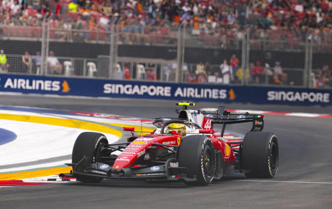 October 9, 2026, Singapore, Kaohsiung City, Singapore: LEWIS HAMILTON of Scuderia Ferrari sets the fourth-fastest lap time during FP1 of the 2026 Formula 1 Singapore Grand Prix at Marina Bay Street Circuit in Singapore. Singapore Singapore - ZUMAh201 20261009_zsp_h201_017 Copyright: xYichinxHoux