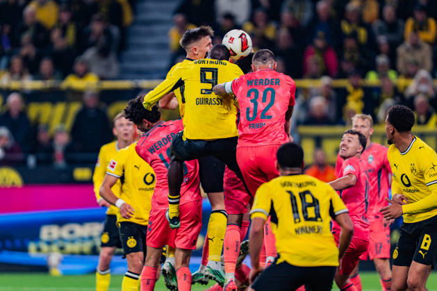 1. Bundesliga, 5. Spieltag, Borussia Dortmund vs. Werder Bremen am 09.10.2026 Serhou Guirassy VAR Tor nicht gegeben Nico Schlotterbeck Copyright: xBahhoxKarax