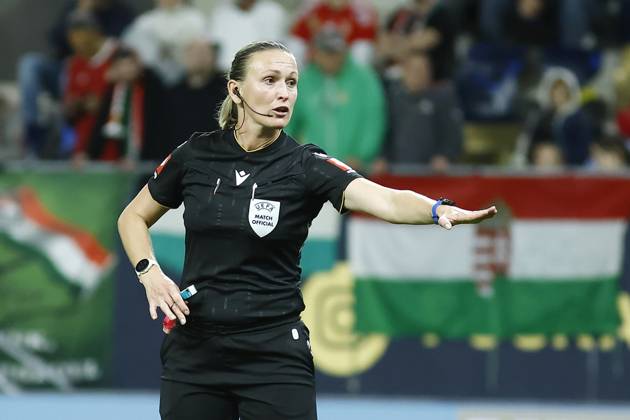 FELCSUT, 09-10-2026 , Pancho Arena, season 2026 2027 , UEFA worldcup qualification football play-offs round 1 , match between Hungary and The Netherlands (women) 1st leg final score 0-8. Pictures shows referee Olga Blotskaya (BLR) Hungary - Netherlands (women)  x208081354x Copyright: