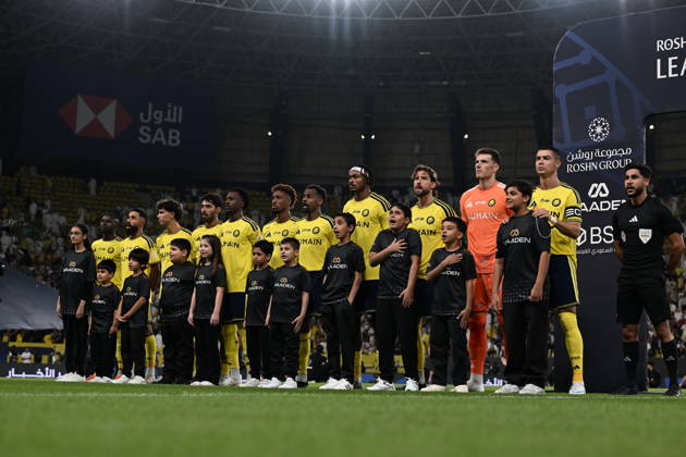 Al Nassr v Al Draih - Saudi Pro League RIYADH, SAUDI ARABIA - OCTOBER 9: Players of Al-Nassr line up for the national anthem ahead of the Saudi Pro League (SPL) match between Al Nassr and Al Draih at the King Saud University Stadium in Riyadh, Saudi Arabia on October 9, 2026. Mohammed Saad Anadolu Riyadh Saudi Arabia. Editorial use only. Please get in touch for any other usage.  Copyright: x2026xAnadoluxMohammedxSaadx