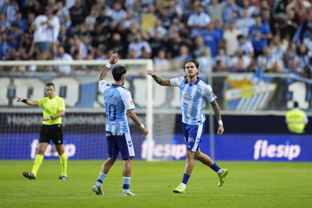 October 9, 2026, Malaga, Malaga, Spain: Adrian Nino of Malaga CF celebrates a goal during the Spanish league, LaLiga EA Sports, football match played between Malaga CF and RCD Espanyol at La Rosaleda stadium on October 9, 2026, in Malaga, Spain. Malaga Spain - ZUMAa181 20261009_zaa_a181_351 Copyright: xJoaquinxCorcherox