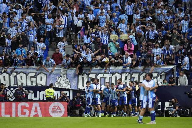 October 9, 2026, Malaga, Malaga, Spain: Adrian Nino of Malaga CF celebrates a goal during the Spanish league, LaLiga EA Sports, football match played between Malaga CF and RCD Espanyol at La Rosaleda stadium on October 9, 2026, in Malaga, Spain. Malaga Spain - ZUMAa181 20261009_zaa_a181_353 Copyright: xJoaquinxCorcherox