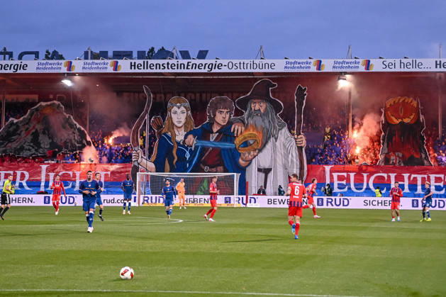 Heidenheim Fans machen eine choreographie waehrend des spiels der 2. Bundesliga zwischen 1. FC Heidenheim und 1. FC Kaiserslautern, Voith-Arena am 09. October 2026 in Heidenheim an der Brenz, Deutschland. (Foto von Harry Langer DeFodi Images) +++ Heidenheim Supporters doing a choreography during the 2nd Bundesliga match between 1. FC Heidenheim and 1. FC Kaiserslautern at Voith-Arena on October 9, 2026 in Heidenheim an der Brenz, Germany. (Photo by Harry Langer DeFodi Images) DFB DFL REGULATIONS PROHIBIT ANY USE OF PHOTOGRAPHS AS IMAGE SEQUENCES AND OR QUASI-VIDEO. (Photo by Harry Langer DeFodi Images) DFB DFL REGULATIONS PROHIBIT ANY USE OF PHOTOGRAPHS AS IMAGE SEQUENCES AND OR QUASI-VIDEO. -