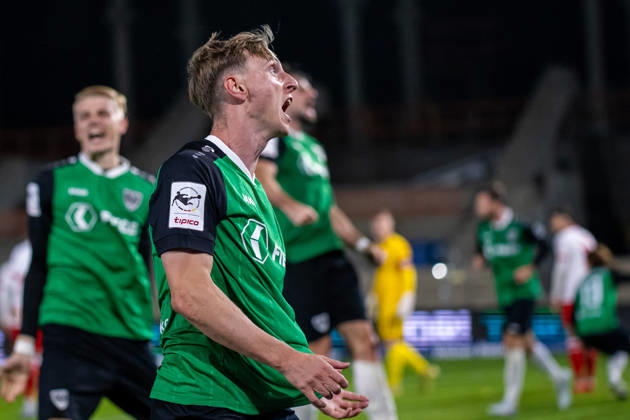 Joshua Mees (SC Preussen Muenster, 08) jubelt ueber das Tor zum 3:3 GER, SC Preussen Muenster vs. Rot-Weiss Essen, Fussball, 3. Liga, 8. Spieltag, Spielzeit 2026 2027, 09.10.2026 DFL Regulations prohibit any use of photographers as image sequences and or quasi-video. GER, SC Preussen Muenster vs. Rot-Weiss Essen, Fussball, 3. Liga, 8. Spieltag, Spielzeit 2026 2027, 09.10.2026 Muenster Copyright: xEibner-Pressefoto JanxRollingerx EP_JSK